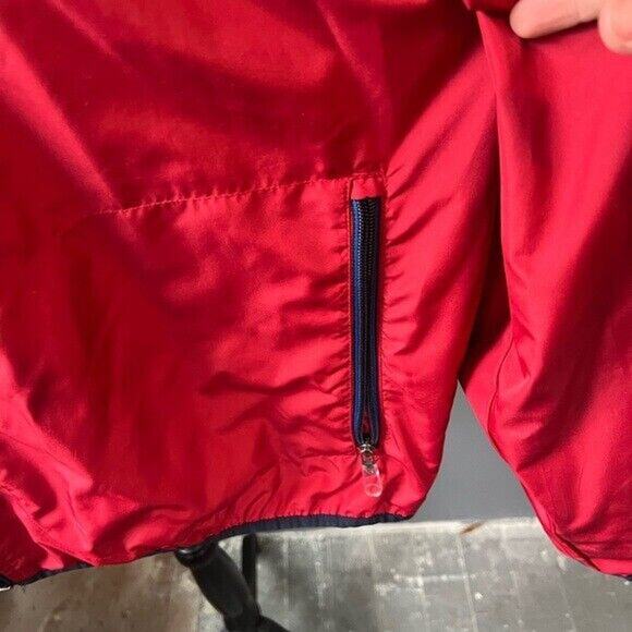 Eddie Bauer Red and Blue lightweight windbreaker with hidden hood and pockets - Picture 5 of 12